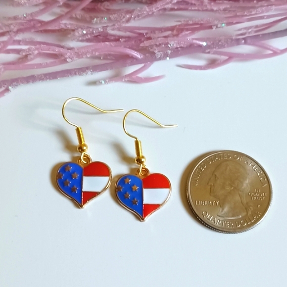 American Flag Heart Handmade Earrings - Picture 3 of 3